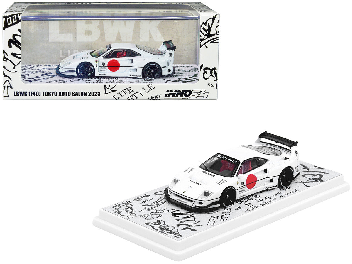 LBWK (Liberty Walk) F40 White with Graphics "Tokyo Auto Salon 2023" 1/64 Diecast Model Car by Inno Models - Illumiwave